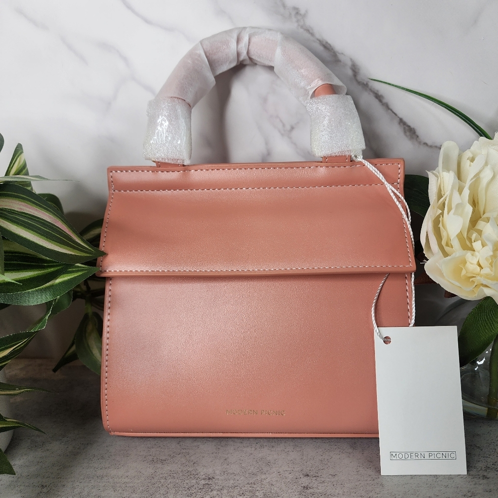 Modern Picnic Mini Luncher in Coral-Pink Vegan Leather